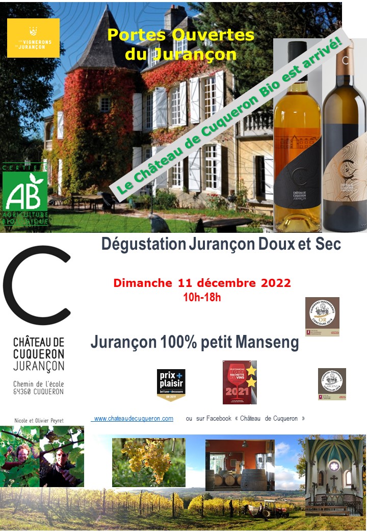 Portes Ouvertes du Jurançon au Château de Cuqueron le 11 décembre 2022